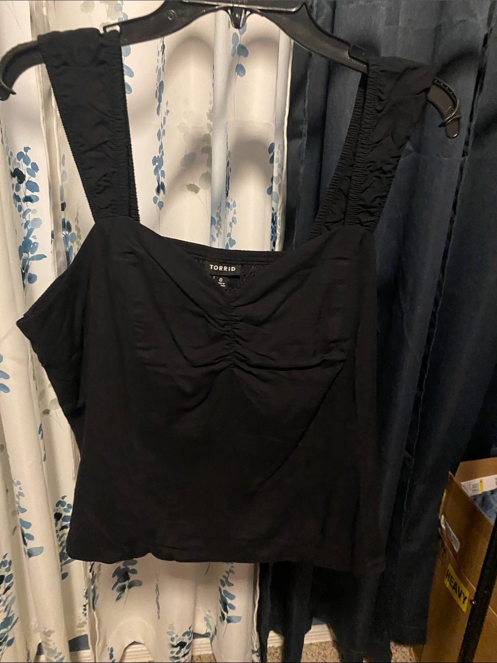 torrid Black Ruched Square-Neck Tank with Wide Straps